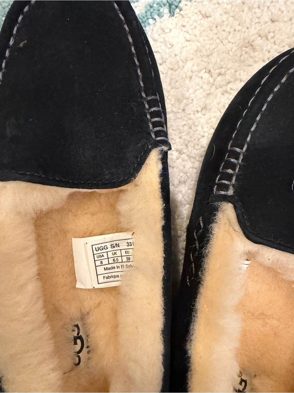 UGG Ansley Black Suede Shearling-Lined Moccasin Slippers - Picture 3 of 3